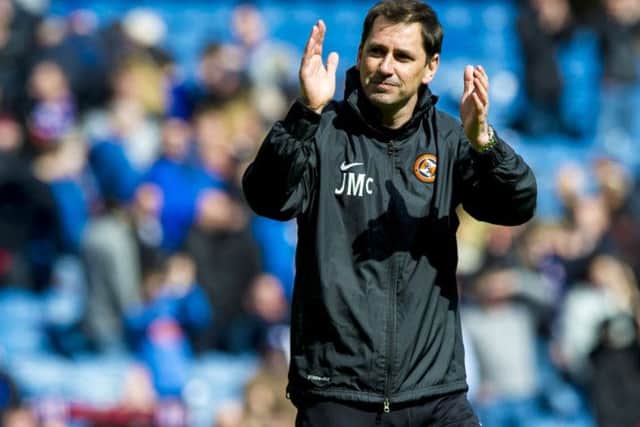 Jackie McNamara celebrates at full-time in the Scottish Cup semi-final. Picture: SNS