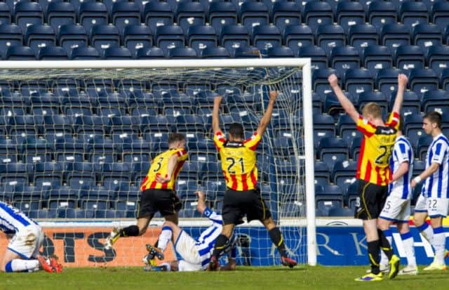 Aaron Taylor-Sinclair  celebrates scoring the winning goal for Partick Thistle. Picture: SNS