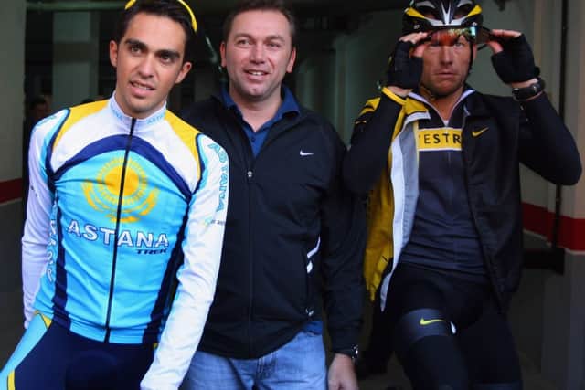 Johan Bruyneel, centre, may appeal the decision. Picture: Getty