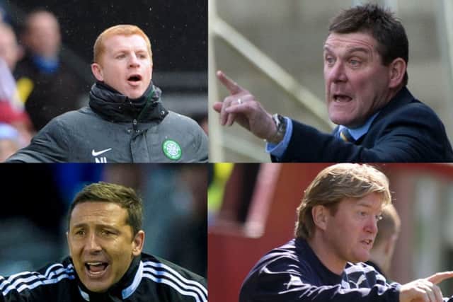 Clockwise from top left: Neil Lennon, Tommy Wright, Stuart McCall and Derek McInnes have all been nominated. Pictures: SNS