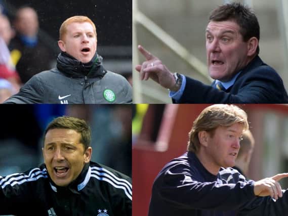 Clockwise from top left: Neil Lennon, Tommy Wright, Stuart McCall and Derek McInnes have all been nominated. Pictures: SNS
