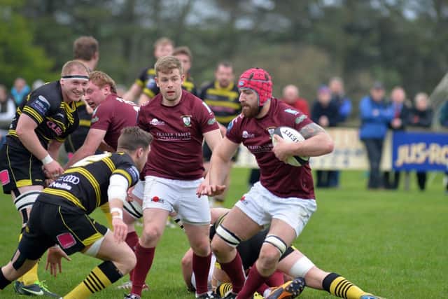 Gray Graham with the ball for Gala as they clinched the Border League title. Picture: Alwyn Johnston