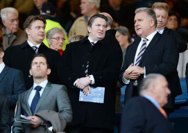 Rangers shareholders James, left, and Sandy Easdale at Ibrox with Graham Wallace. Sandy Easdale is worried about the clubs finances. Picture: Rob Casey/SNS Group