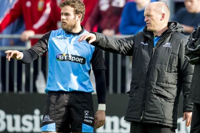 Glasgow Warriors' Ruaridh Jackson (left) and head coach Gregor Townsend. Picture: SNS