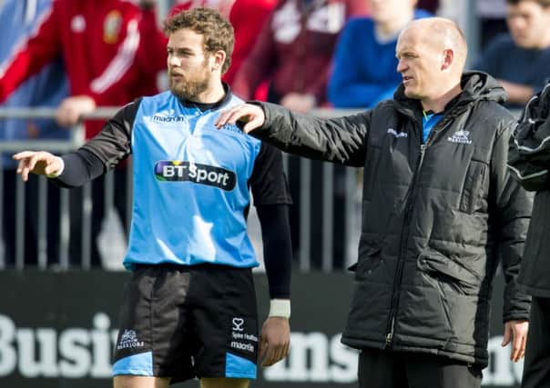 Glasgow Warriors' Ruaridh Jackson (left) and head coach Gregor Townsend. Picture: SNS