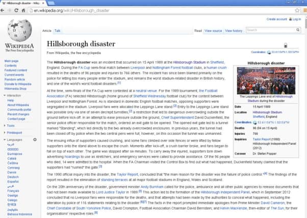 It has been alleged that government computers were used to make offensive edits to the Hillsborough Wikipedia page. Picture: Contributed
