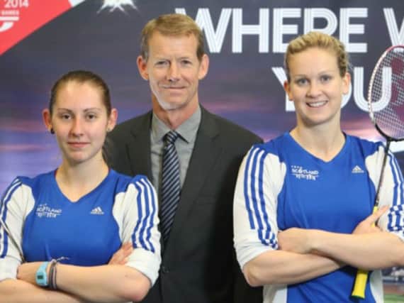 Team Scotland Badminton players Kirsty Gilmour and Jillie Cooper with Ty Speer. Picture: PA