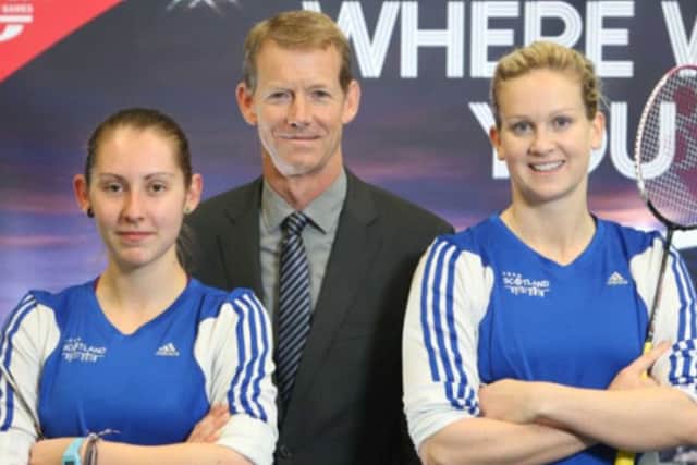 Team Scotland Badminton players Kirsty Gilmour and Jillie Cooper with Ty Speer. Picture: PA