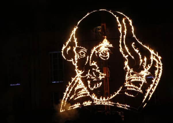A flaming depiction of William Shakespeare to mark his 450th birthday. Picture: Reuters