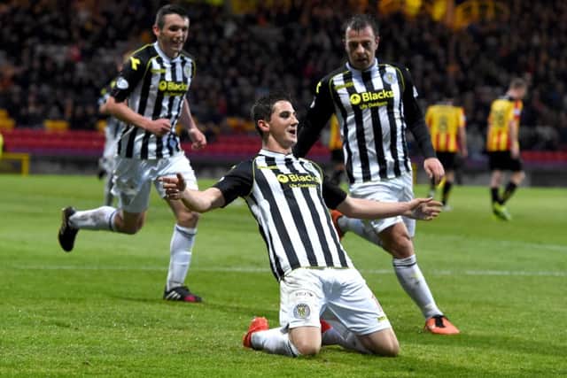 Kenny McLean celebrates after levelling from the spot for St Mirren. Picture: SNS