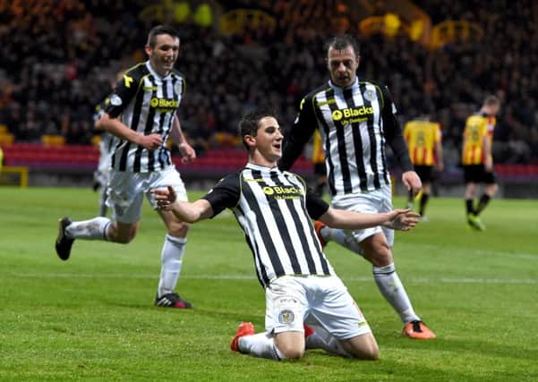 Kenny McLean celebrates after levelling from the spot for St Mirren. Picture: SNS