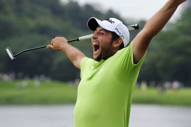 Frenchman Alexander Levy shows his delight at winning the China Open in Shenzen, his maiden European Tour victory. Picture: Reuters