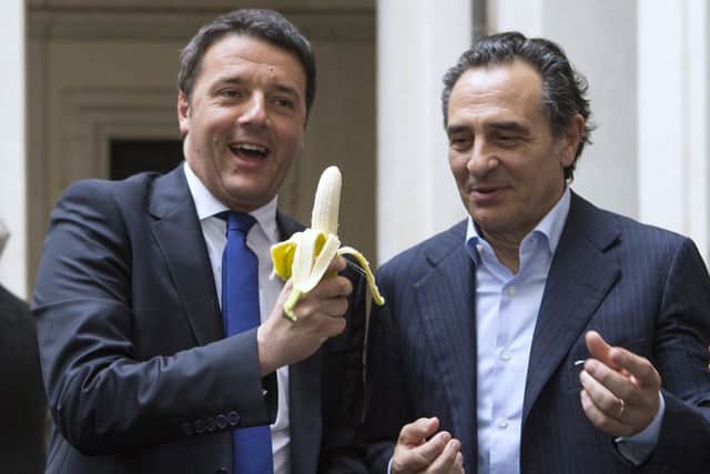Italian premier Matteo Renzi and Italian coach Cesare Prandelli