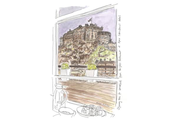 EdinburghSketcher's view from the Apex International Hotel in the Grassmarket. Illustration: EdinburghSketcher/Freelance