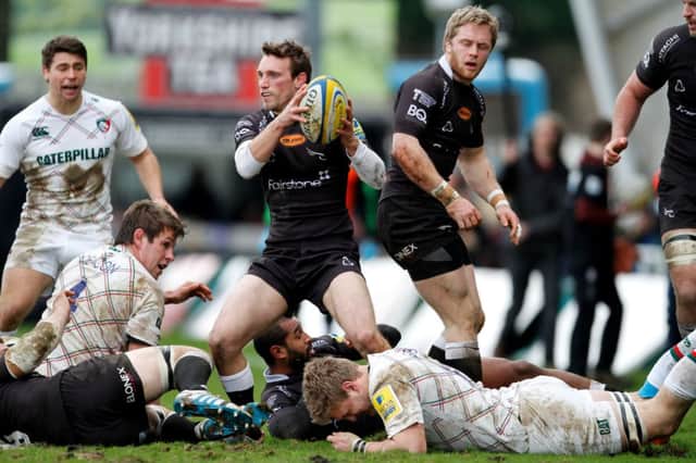 Mike Blair of Newcastle Falcons looks for options against Leicester Tigers. Picture: Richard Sellers/Getty