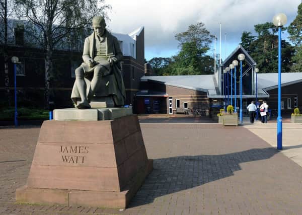 The statue of JamesWatt at the entrance to Heriot-Watt's Edinburgh campus. Picture: TSPL
