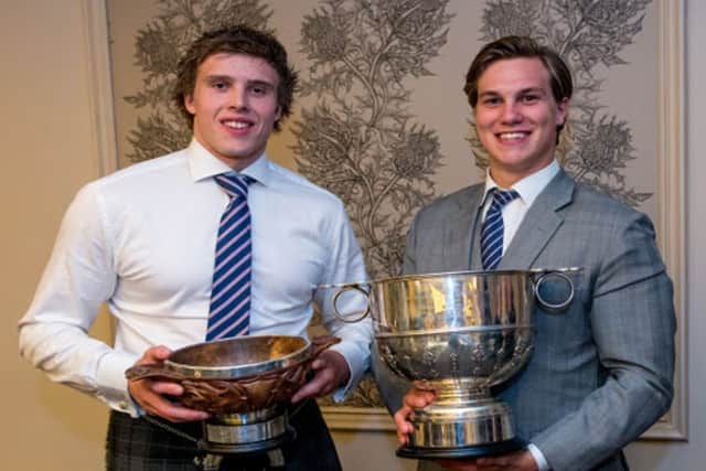 Jonny Gray and Tommy Spinks with their awards. Picture: Scottish Rugby