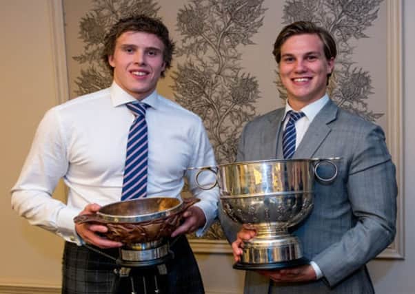 Jonny Gray and Tommy Spinks with their awards. Picture: Scottish Rugby