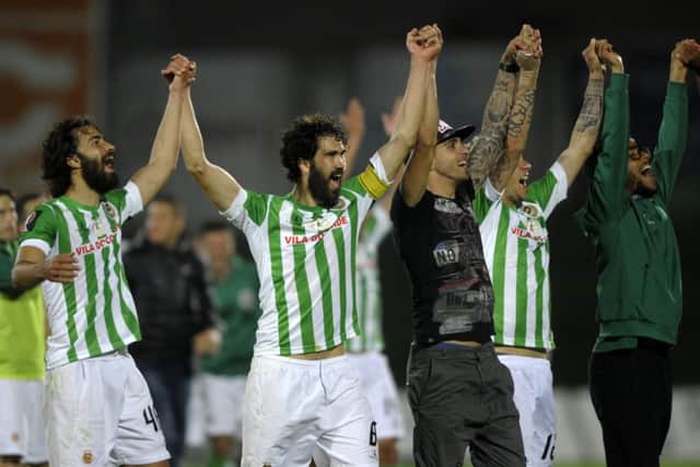 Rio Ave's football players celebrate their victory in the Portuguese Cup semi final. Picture: AFP