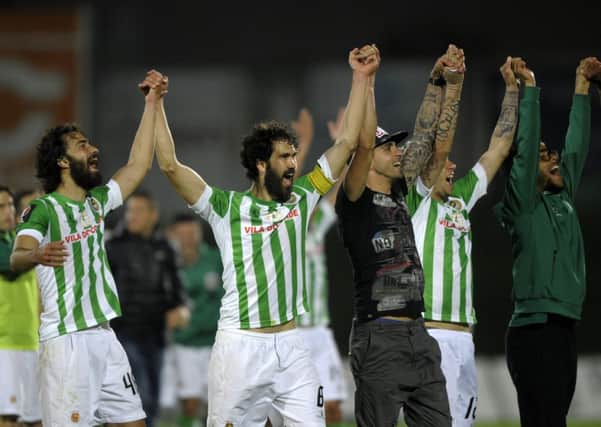 Rio Ave's football players celebrate their victory in the Portuguese Cup semi final. Picture: AFP