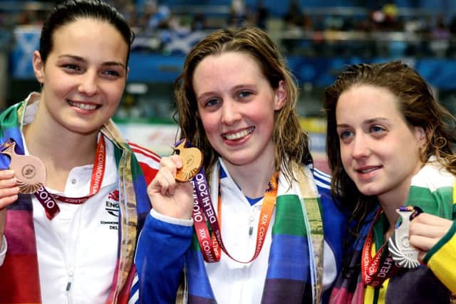 Miley with her gold in Delhi. Picture: Getty