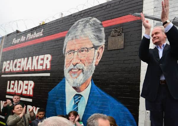 Martin McGuinness at a gathering in support of Gerry Adams. Picture: Getty Images