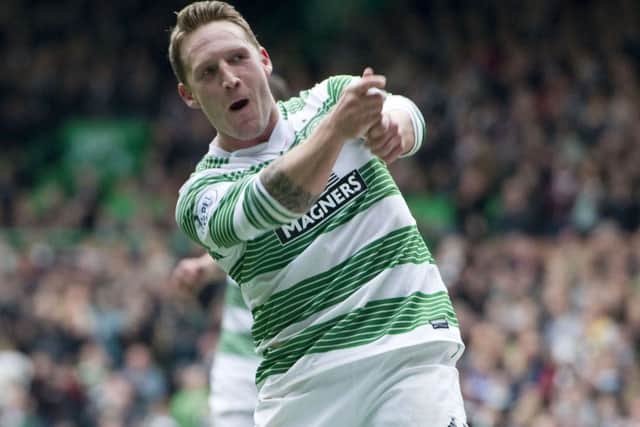 Celtic midfielder Kris Commons celebrates his 30th goal. Picture: SNS