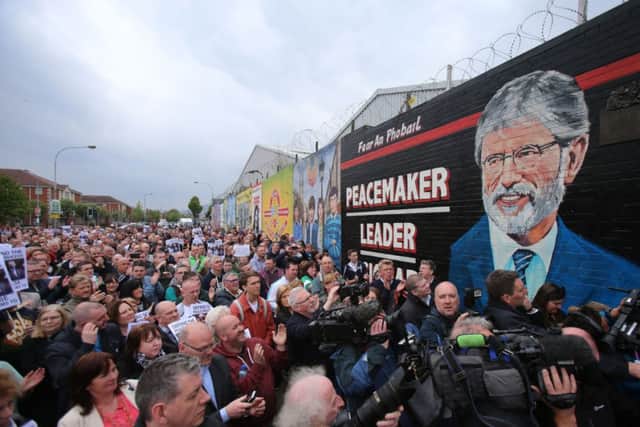 A new painiting of Gerry Adams in Belfast. Picture: PA