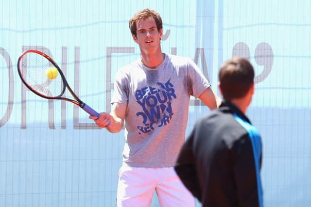 Andy Murray practises ahead of taking part in this weeks Mutua Madrid open. Picture: Getty