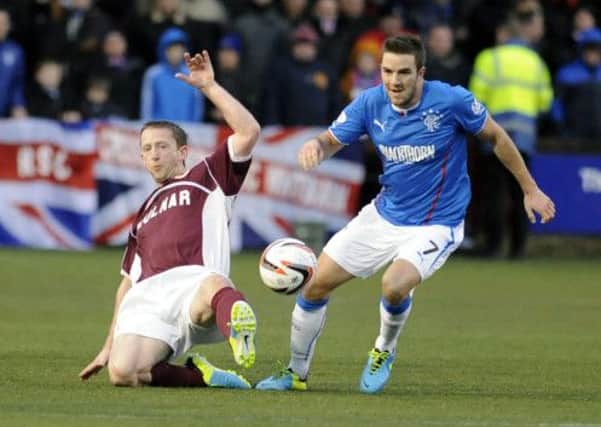 Andy Little shakes off Bryan Hodge of Stenhousemuir. Picture: Gary Hutchison