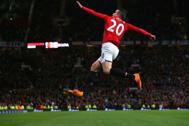 Robin van Persie of Manchester United celebrates scoring his team's third goal. Picture: Getty