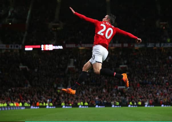 Robin van Persie of Manchester United celebrates scoring his team's third goal. Picture: Getty