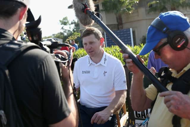 Stephen Gallacher talks to the media at Sawgrass. Picture: Getty Images