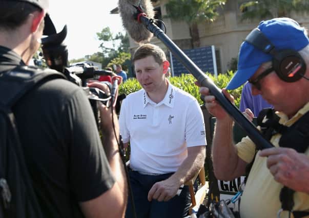 Stephen Gallacher talks to the media at Sawgrass. Picture: Getty Images