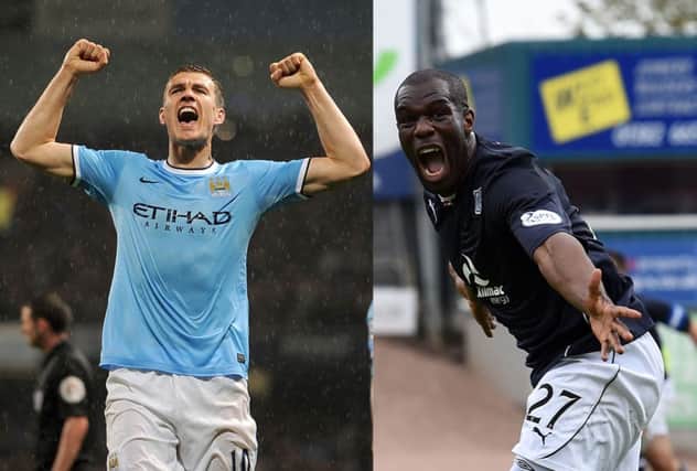 Edin Dzeko, left, and Christian Nade could battle it out at Dens in a pre-season friendly. Pictures: PA/SNS