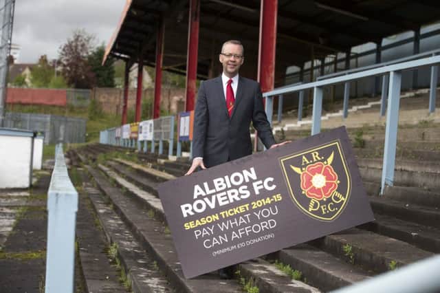 Albion Rovers chairman John Devlin helps launch the 'Pay-what-you-can' season ticket scheme. Picture: Jeff Holmes