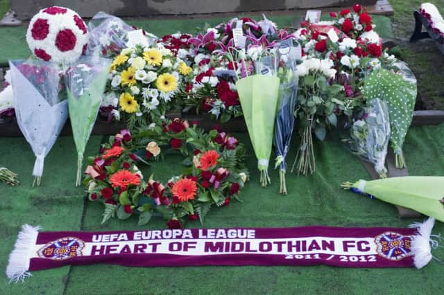 Tributes for Jamie Skinner, 13, who collapsed and died while playing football for Tynecastle FCs under-14s team. Picture: TSPL