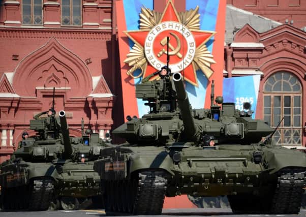 T90 tanks roll in Red Square, Moscow, to celebrate Victory Day. Picture: Getty