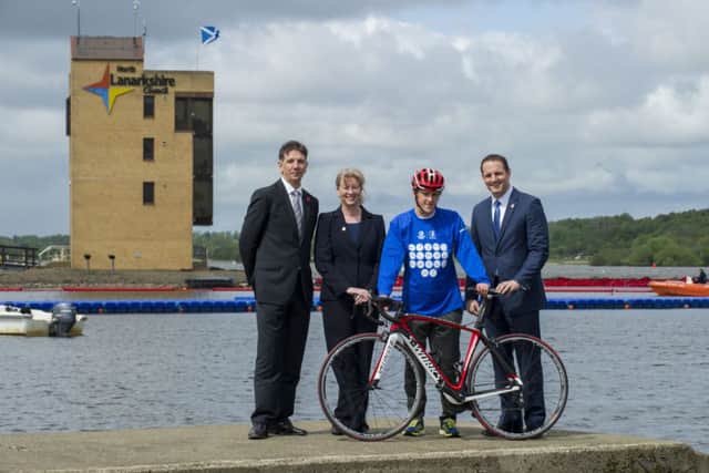 Paul Jukes of N Lanarkshire Council, Shona Robison, Scottish Triathlete Grant Sheldon, and David Grevemberg. Picture: Stuart Nicol