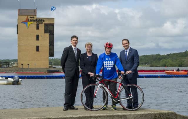 Paul Jukes of N Lanarkshire Council, Shona Robison, Scottish Triathlete Grant Sheldon, and David Grevemberg. Picture: Stuart Nicol