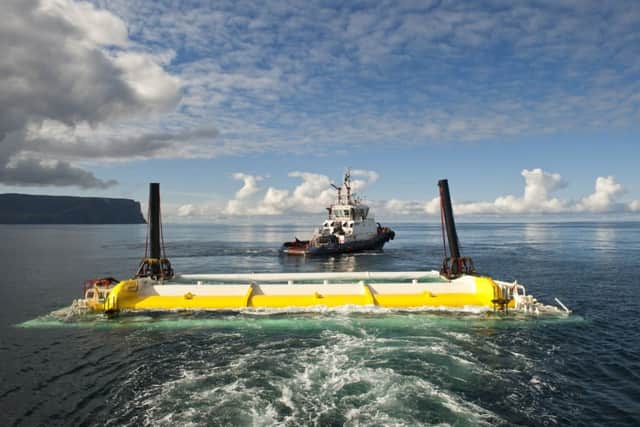 A prototype being trawled out to be tested at the European Marine Energy Centre. Picture: Contributed