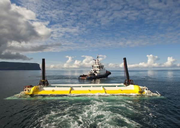 A prototype being trawled out to be tested at the European Marine Energy Centre. Picture: Contributed