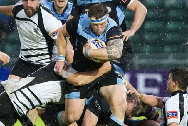 Glasgow Warriors' Ryan Grant pushes through the Zebre defence. Picture: SNS