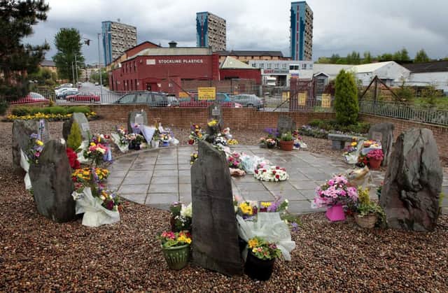 The memorial gardens beside what remains of the Stockline factory. Picture: Hemedia