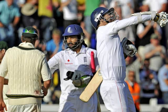 Jimmy Anderson and Monty Panesar held out to draw the 2009 Ashes Test at Cardiff. Picture: AFP