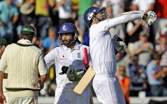 Jimmy Anderson and Monty Panesar held out to draw the 2009 Ashes Test at Cardiff. Picture: AFP