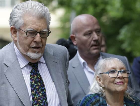 Rolf Harris arrives at Southwark Crown Court yesterday with his wife, Alwen Hughes. Picture: Kirsty Wigglesworth/AP
