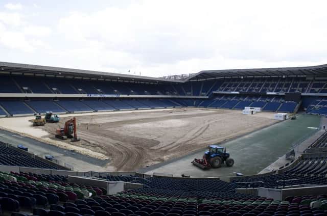 Work begins on re-laying the Murrayfield playing surface. Picture: SNS/SRU
