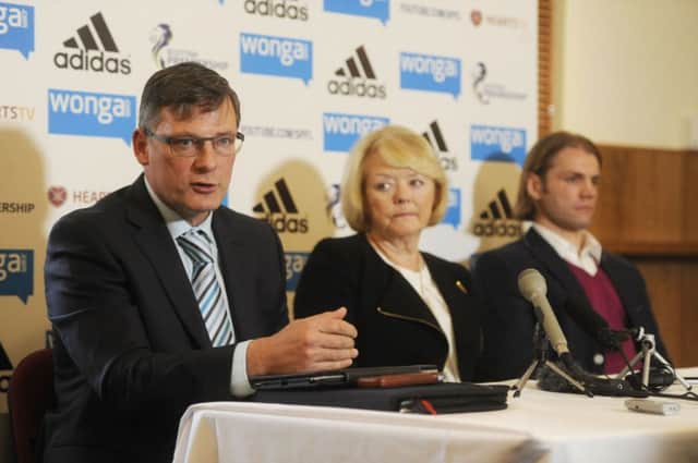 Watched by Ann Budge Craig Levein outlines how he sees Hearts implementing his system. Picture: Greg Macvean