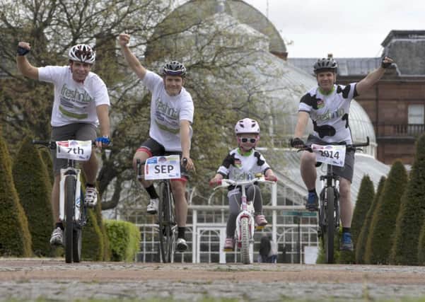 Mark Beaumont and Keira Murtagh help launch this years Pedal For Scotland alongside James McCallum and Stephen Murtagh. Picture: Jeff Holmes